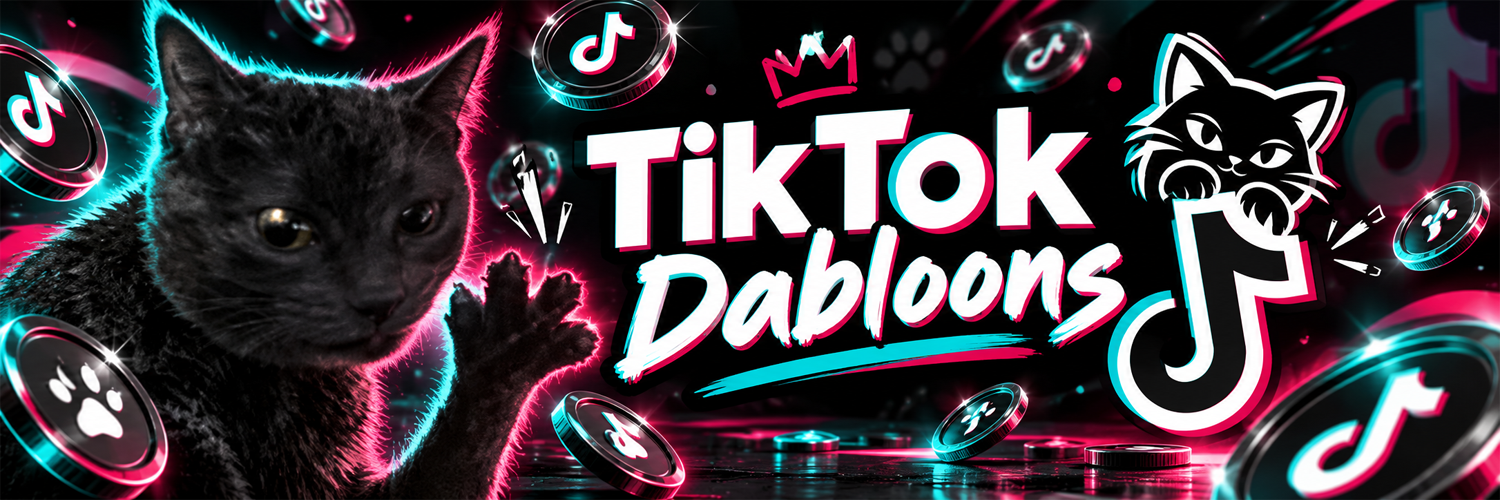 TikTok Dabloons banner — the 4 Dabloons Cat, neon coins, and the TikTok mark